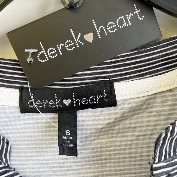 Derek Heart Womens Henley Long Sleeve Striped Pajama Short Set Small Black NWT - Picture 6 of 11